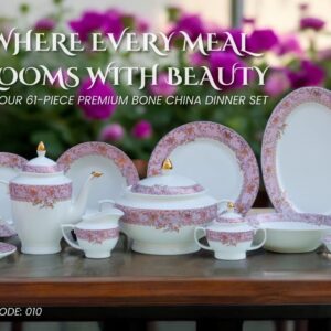 HAIF GOLD PRINT DINNER SET 61 PCS LUXURY SUPER BONE CHINA ( U SHAPE)