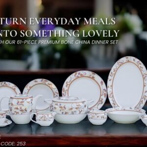 HAIF PRINT DINNER SET 61 PCS LUXURY SUPER BONE CHINA ( S SHAPE)