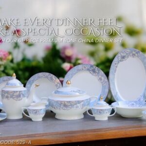 HAIF GOLD PRINT DINNER SET 61 PCS LUXURY SUPER BONE CHINA ( U SHAPE)
