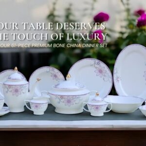 HAIF GOLD PRINT DINNER SET 61 PCS LUXURY SUPER BONE CHINA ( U SHAPE)