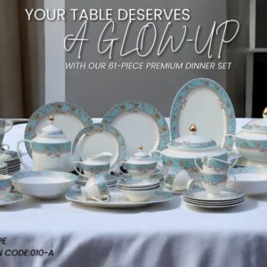 HAIF GOLD PRINT DINNER SET 61 PCS LUXURY SUPER BONE CHINA ( U SHAPE)