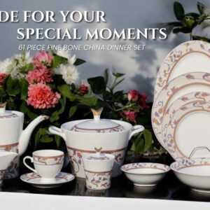 HAIF GOLD PRINT DINNER SET 61 PCS LUXURY SUPER BONE CHINA ( T SHAPE)
