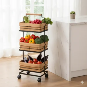 3-Tier Metal Storage Rack With Fabric Cover Baskets (232300) by Limon